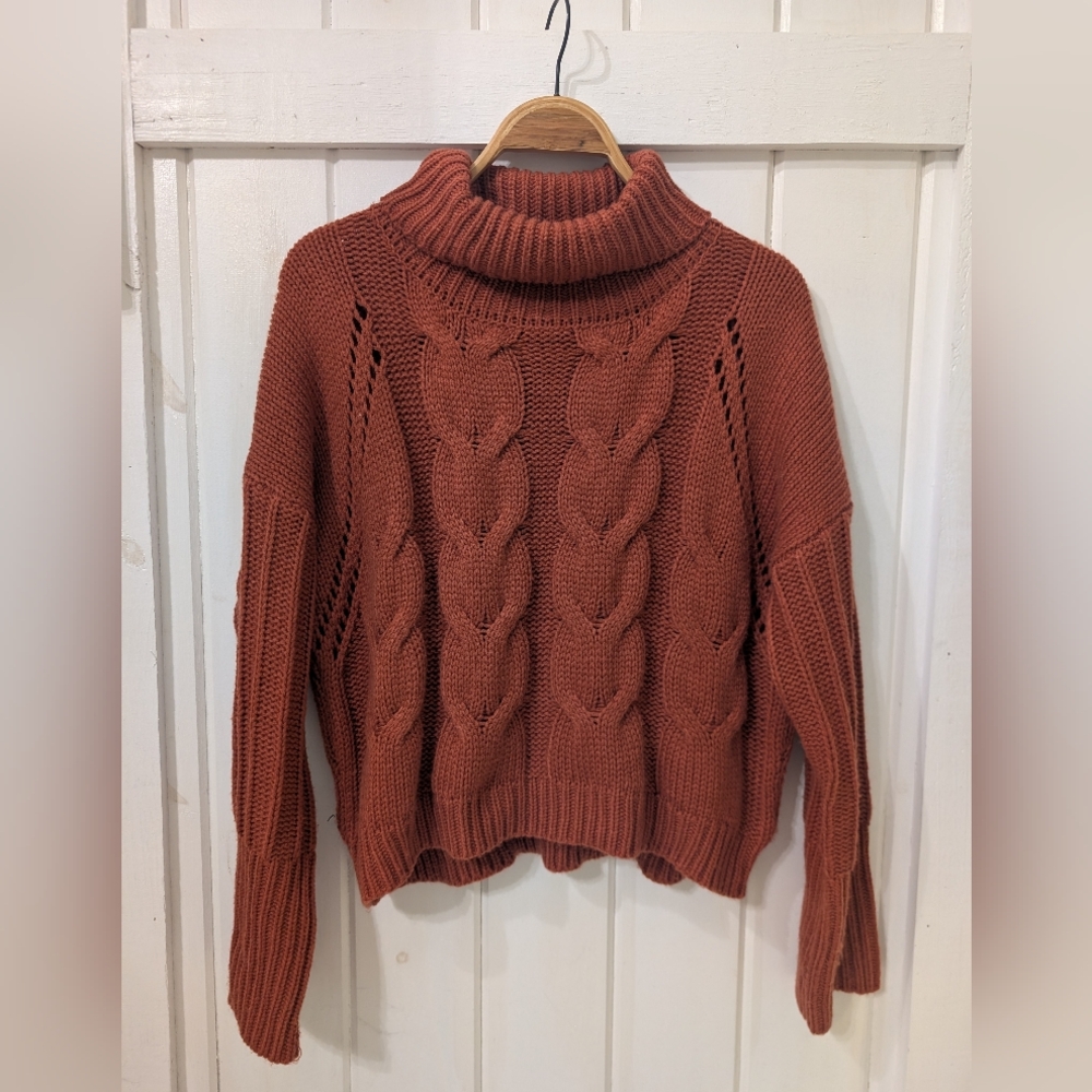 moon & madison Rust Cable Knit Turtleneck Sweater **Winter Clear Out Sale**